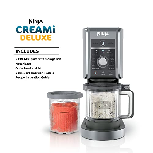 NINJA NC501 CREAMi Deluxe 11-in-1 Ice Cream & Frozen Treat Maker - Ice Cream, Sorbet, Milkshakes, Frozen Drinks & More - 11 Programs - Perfect for Kids - Silver - 11 Functions + Includes (2) 24 oz. Pints